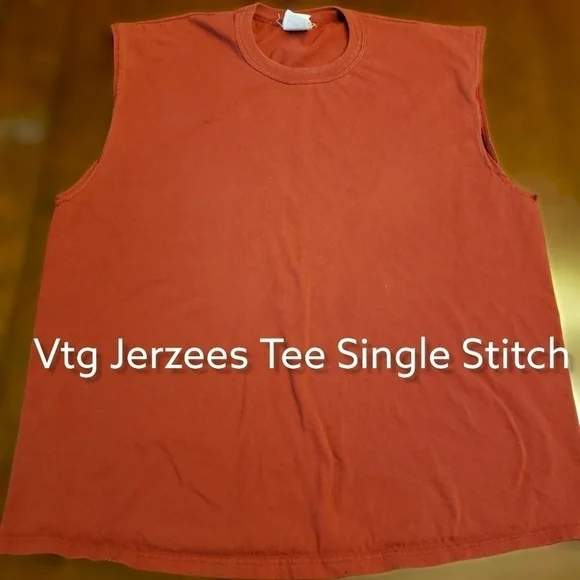 Vintage Jerzees Single Stitch Sleeveless Tank Tee Muscle Shirt Red Lg 45 Chest - Picture 9 of 9